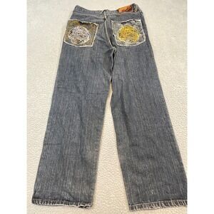 Brooklyn Xpress Dragon‎ Embroidered Jeans Mens Dark Wash Y2K Baggy